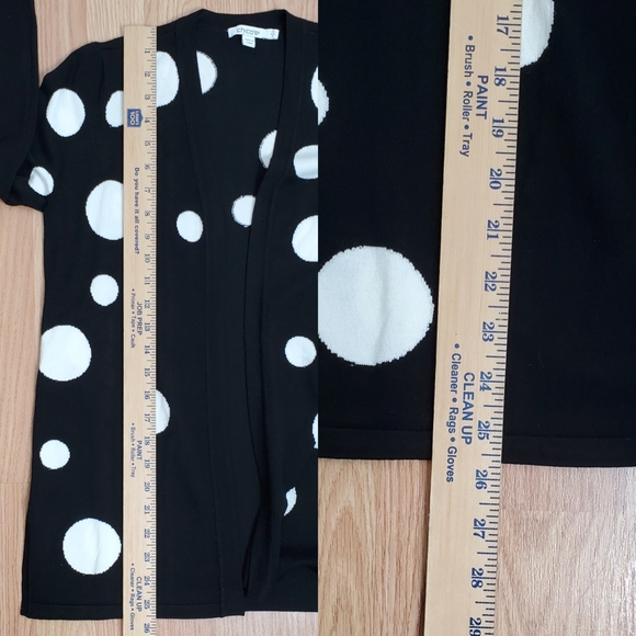 Chicos size S spun rayon big polka dot print open cardigan black knit grandma - Picture 9 of 12